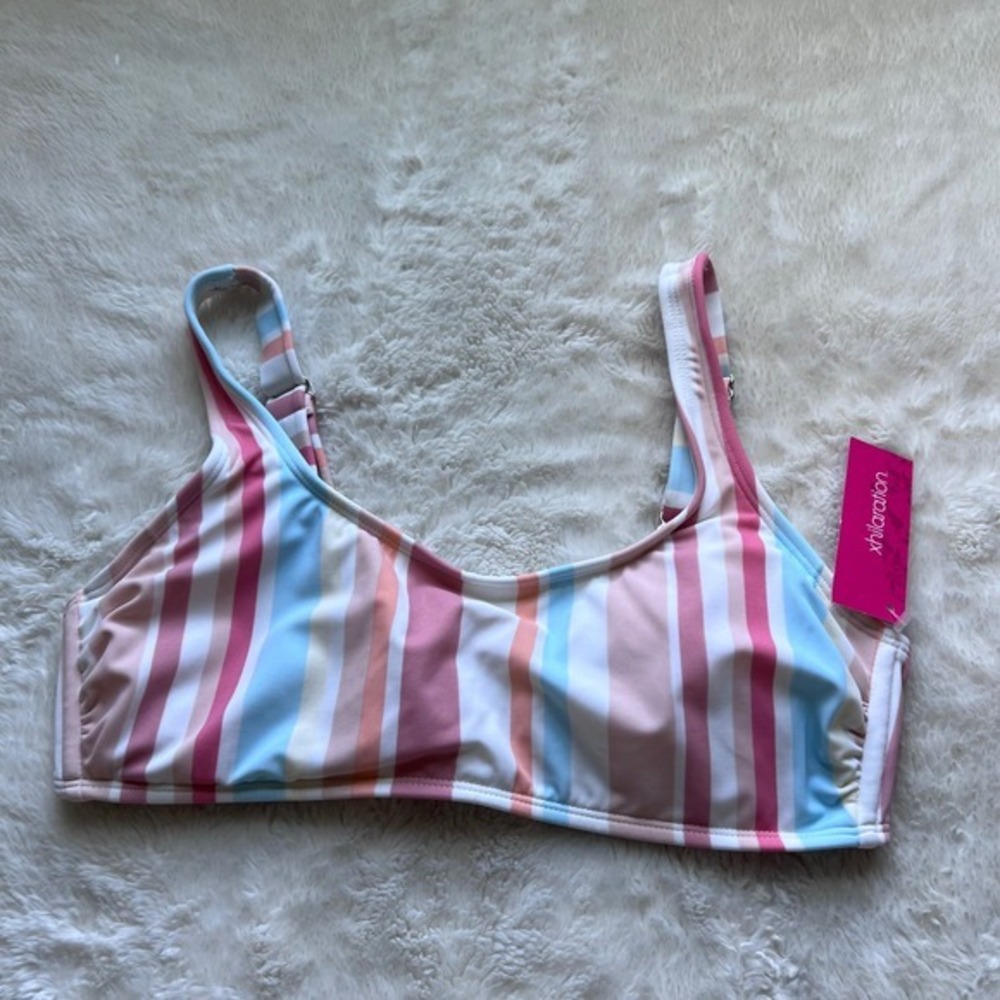 Xhilaration Womens Pastel Striped Bikini Top Pink Blue Peach Size Large NWT